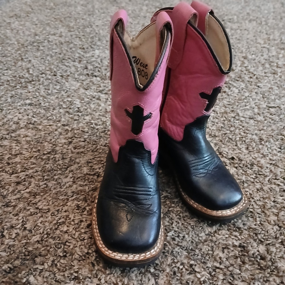 Old West Toddler Cowboy Boots Pink Black Leather Western Size 5 Cross